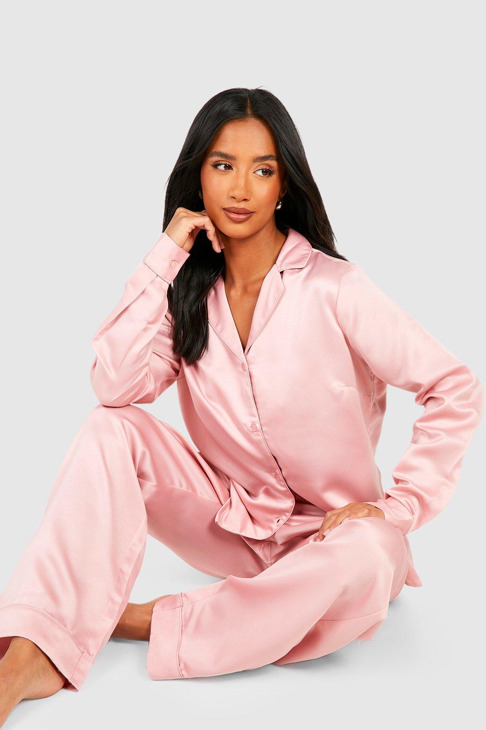 Petite Satin Button Up Pajama Set boohoo